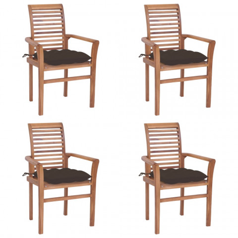 Chaises à dîner 4 pcs avec coussins taupe bois de teck solide