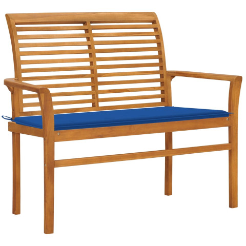 Banc de jardin meuble de patio d'extérieur terrasse et coussin bleu royal 112 x 55 x 94 cm bois de teck massif 