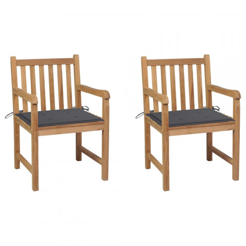 Chaises de jardin 2 pcs avec coussins anthracite bois de teck