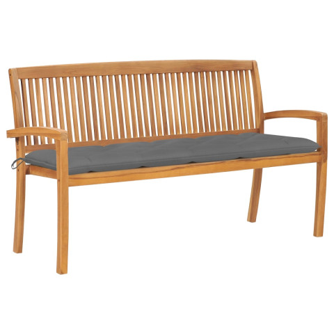 Banc de jardin meuble de patio d'extérieur terrasse empilable et coussin 159 cm bois de teck massif helloshop26 02_0011689