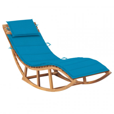 Chaise longue à bascule avec coussin bois de teck solide