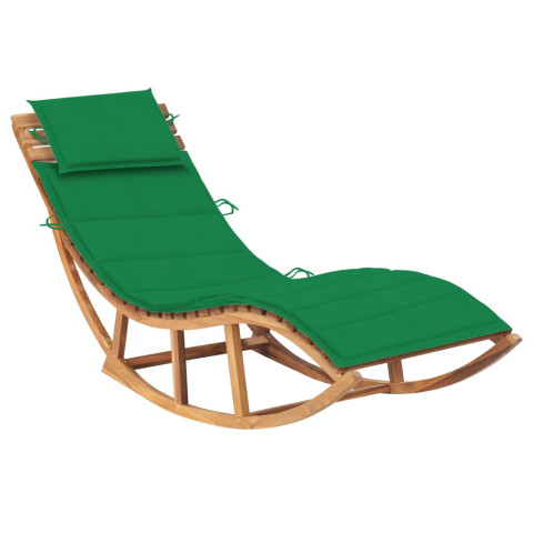 Transat chaise longue bain de soleil lit de jardin terrasse meuble d'extérieur à bascule 180 cm avec coussin bois de teck solide helloshop26 02_0012957