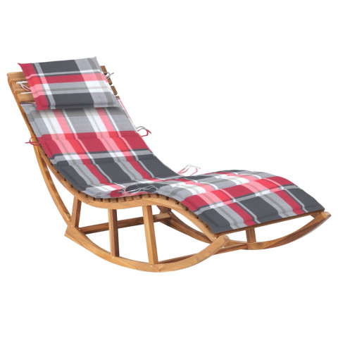 Transat chaise longue bain de soleil lit de jardin terrasse meuble d'extérieur à bascule avec coussin bois de teck solide helloshop26 02_0012954