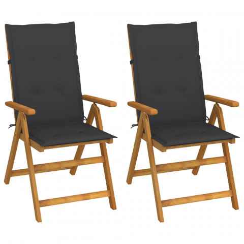 Chaises inclinables de jardin 2 pcs avec coussins bois d'acacia