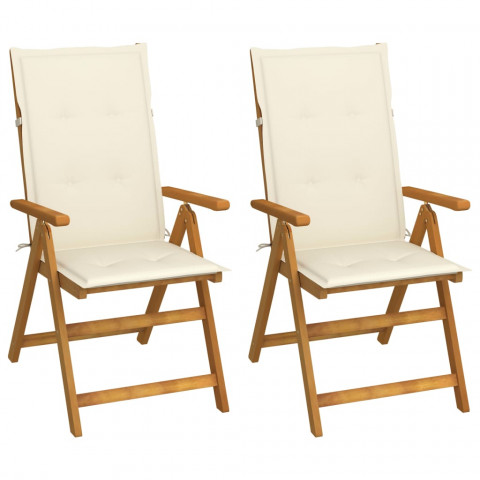 Chaises inclinables de jardin 2 pcs avec coussins bois d'acacia