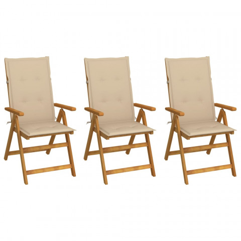 Chaises pliables de jardin 3 pcs avec coussins bois d'acacia