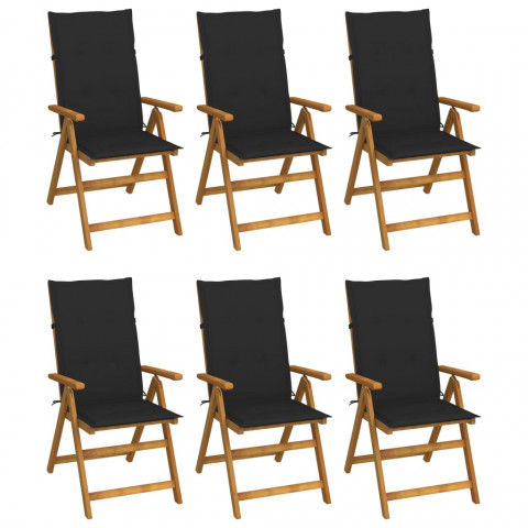 Chaises pliables de jardin 6 pcs avec coussins bois d'acacia noir