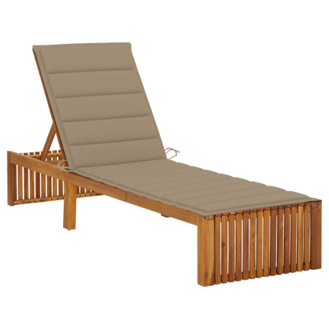 Transat chaise longue bain de soleil lit de jardin terrasse meuble d'extérieur 200 cm avec coussin bois d'acacia solide helloshop26 02_0012342