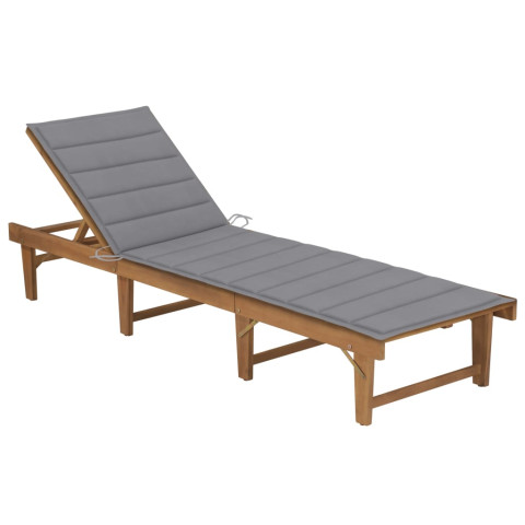 Transat chaise longue bain de soleil lit de jardin terrasse meuble d'extérieur pliable avec coussin bois d'acacia solide helloshop26 02_0012842