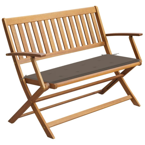 Banc de jardin avec coussin 120 cm bois d'acacia massif - Taupe