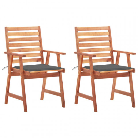 Chaises à dîner d'extérieur 2 pcs avec coussins acacia massif - Anthracite