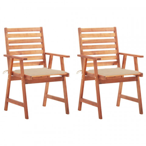 Chaises à dîner d'extérieur 2 pcs avec coussins acacia massif - Beige