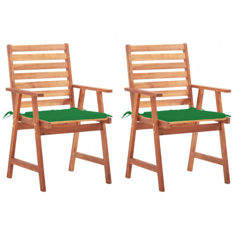 Chaises à dîner d'extérieur 2 pcs avec coussins acacia massif - Vert