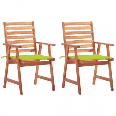 Chaises à dîner d'extérieur 2 pcs avec coussins acacia massif