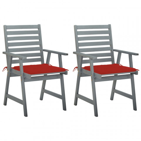 Chaises à dîner d'extérieur 2 pcs avec coussins acacia massif - Rouge