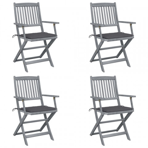 Chaises pliables d'extérieur 4 pcs avec coussins bois d'acacia