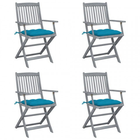 Chaises pliables d'extérieur 4 pcs avec coussins bois d'acacia - Bleu