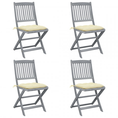 Chaises pliables d'extérieur 4 pcs avec coussins bois d'acacia - Crème