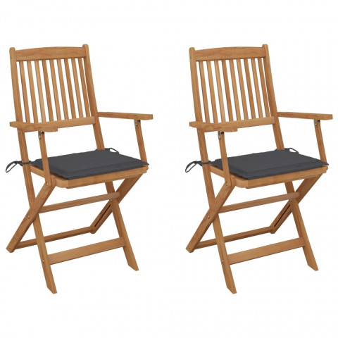 Chaises pliables de jardin 2 pcs avec coussins bois d'acacia - Anthracite
