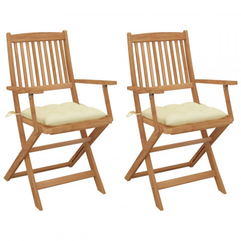 Chaises pliables de jardin 2 pcs avec coussins bois d'acacia