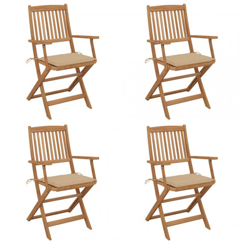 Chaises pliables de jardin 4 pcs avec coussins bois d'acacia - Beige