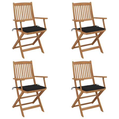 Chaises pliables de jardin 4 pcs avec coussins bois d'acacia