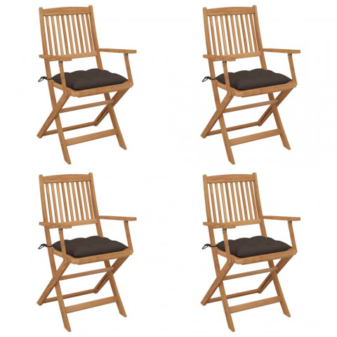 Chaises pliables de jardin 4 pcs avec coussins bois d'acacia