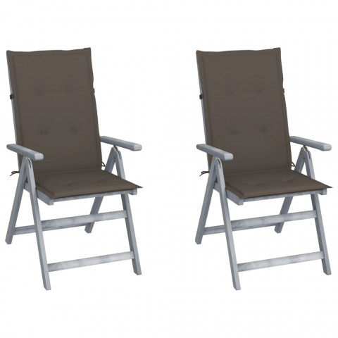 Chaises inclinables de jardin 2 pcs avec coussins bois d'acacia - Taupe