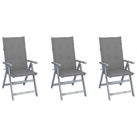 Chaises inclinables de jardin 3 pcs avec coussins bois d'acacia - Gris