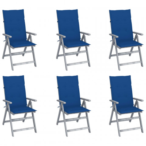 Chaises inclinables de jardin 6 pcs avec coussins bois d'acacia