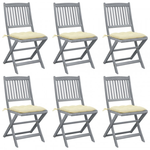 Chaises pliables d'extérieur 6 pcs avec coussins bois d'acacia