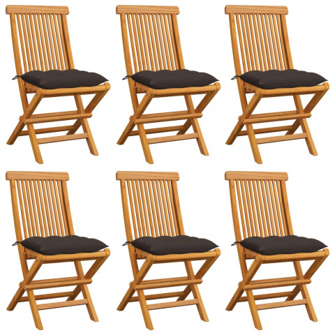 Chaises de jardin avec coussins taupe 6 pcs bois de teck massif