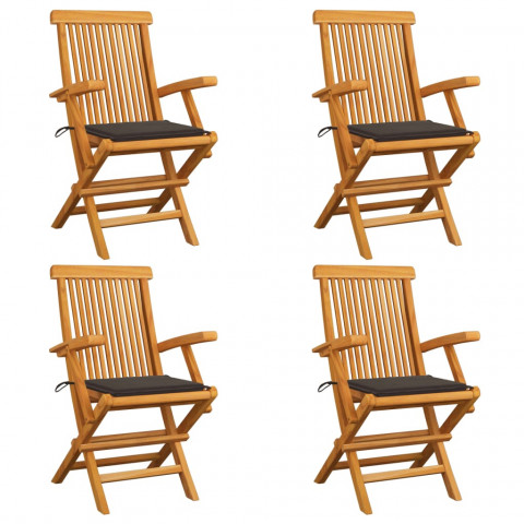 Chaises de jardin avec coussins taupe 4 pcs bois de teck massif