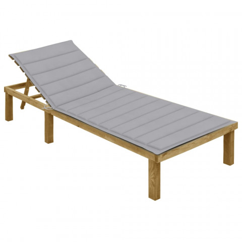 Chaise longue avec coussin gris bois de pin imprégné