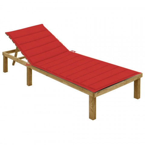 Chaise longue avec coussin rouge bois de pin imprégné