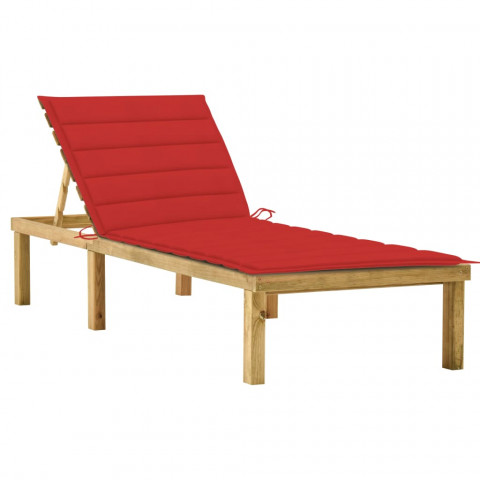 Chaise longue avec coussin rouge bois de pin imprégné