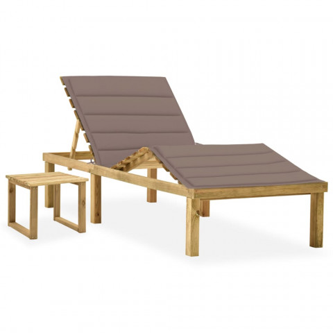 Chaise longue de jardin avec table et coussin pin imprégné