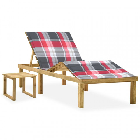 Chaise longue de jardin avec table et coussin pin imprégné