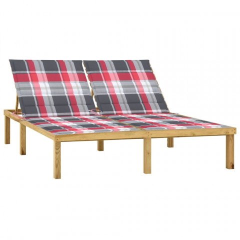 Chaise longue double avec coussins bois de pin imprégné