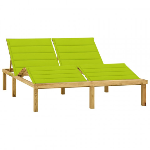 Chaise longue double et coussins vert vif bois de pin imprégné