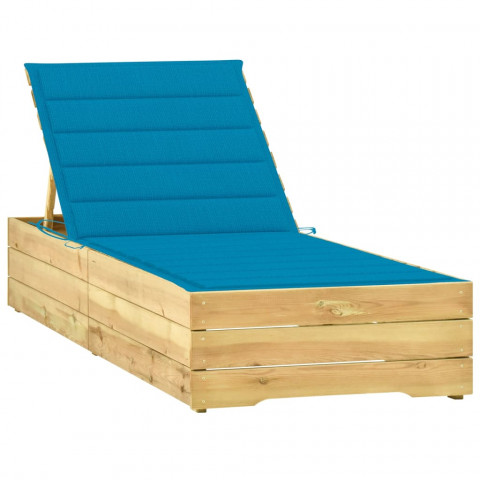 Chaise longue avec coussin bleu bois de pin imprégné