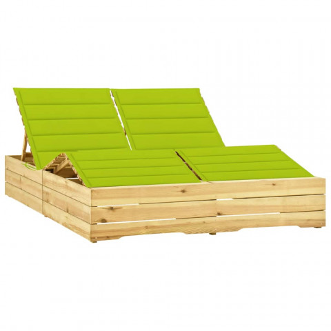 Chaise longue double et coussins vert vif bois de pin imprégné