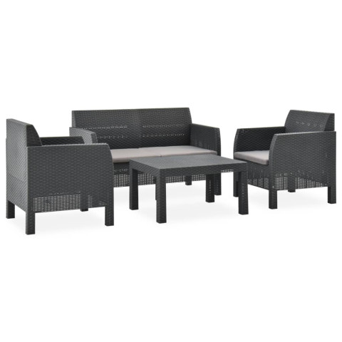 Salon de jardin 4 pcs avec coussins pp rotin anthracite