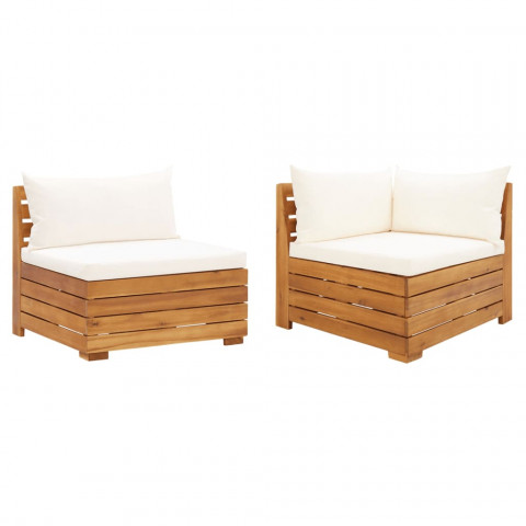 Salon de jardin 2 pcs avec coussins bois d'acacia solide