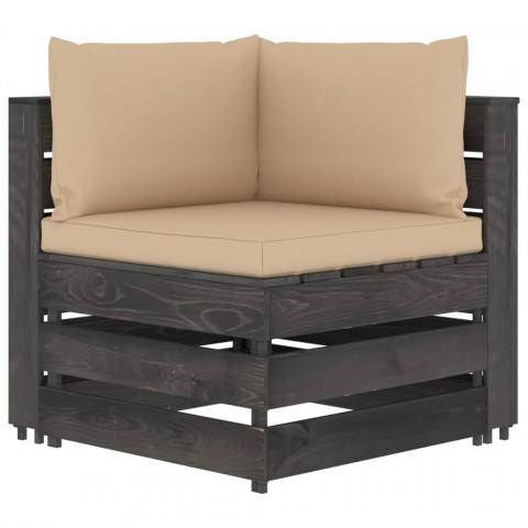 Canapé d'angle sectionnel avec coussins bois imprégné de gris