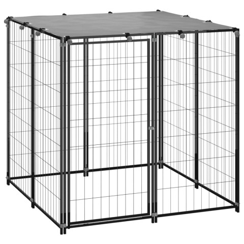 Chenil extérieur cage enclos parc animaux chien 110 x 110 x 110 cm acier noir 
