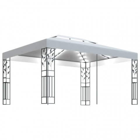  Tonnelle avec double toit et lumières LED 3x4 m Blanc