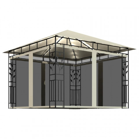  Tonnelle avec moustiquaire et lumières LED 3x3x2,73 m Crème