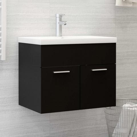 Armoire d'évier avec lavabo intégré noir aggloméré