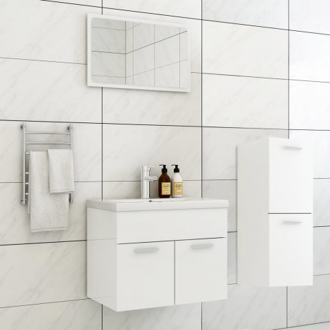 Ensemble de meubles de salle de bain blanc brillant aggloméré